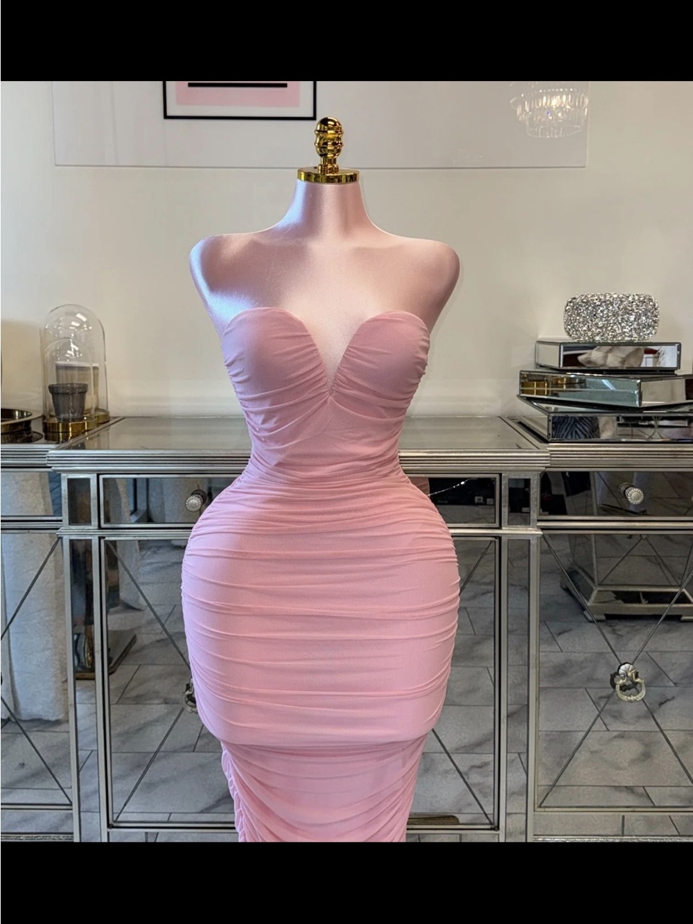 Strapless Pink Ruched Bodycon Dress